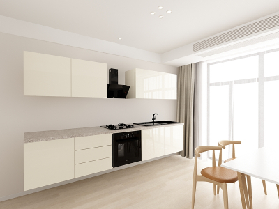 Evora 2 MDF Crem Lucios - Set Mobilă Bucătărie Modulară Modernă MDF 3m Premium Configurabilă Deschidere Prin Apăsare Fără Mânere/Push to Open Design Integral Suspendat Personalizabil - Hulgo Mobili [1]