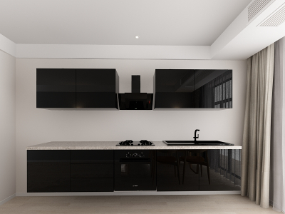 Evora 2 MDF Negru Lucios - Set Mobilă Bucătărie Modulară Modernă MDF 3m Premium Configurabilă Deschidere Prin Apăsare Fără Mânere/Push to Open Design Integral Suspendat Personalizabil - Hulgo Mobili [5]