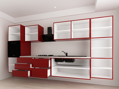 Evora 3 MDF Bordo Lucios - Set Mobilă Bucătărie Modulară Modernă MDF 3.6m Premium Configurabilă Deschidere Prin Apăsare Fără Mânere/Push to Open Design Integral Suspendat Personalizabil - Hulgo Mobili [3]