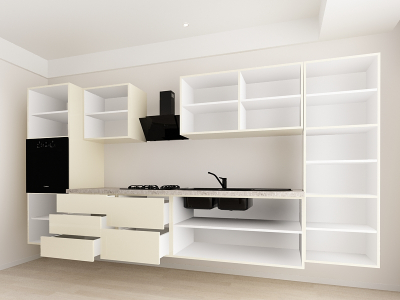 Evora 3 MDF Crem Lucios - Set Mobilă Bucătărie Modulară Modernă MDF 3.6m Premium Configurabilă Deschidere Prin Apăsare Fără Mânere/Push to Open Design Integral Suspendat Personalizabil - Hulgo Mobili [3]