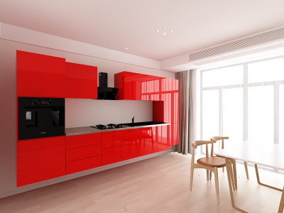 Evora 3 MDF Rosu Lucios - Set Mobilă Bucătărie Modulară Modernă MDF 3.6m Premium Configurabilă Deschidere Prin Apăsare Fără Mânere/Push to Open Design Integral Suspendat Personalizabil - Hulgo Mobili [1]