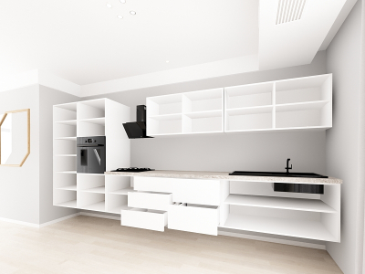 Evora 4 MDF Alb Lucios - Set Mobilă Bucătărie Modulară Modernă MDF 4.8m Premium Configurabilă Deschidere Prin Apăsare Fără Mânere/Push to Open Design Integral Suspendat Personalizabil - Hulgo Mobili [3]