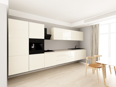 Evora 4 MDF Crem Lucios - Set Mobilă Bucătărie Modulară Modernă MDF 4.8m Premium Configurabilă Deschidere Prin Apăsare Fără Mânere/Push to Open Design Integral Suspendat Personalizabil - Hulgo Mobili [1]