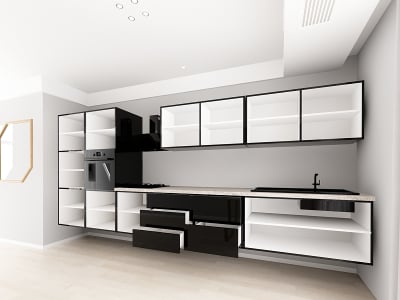 Evora 4 MDF Negru Lucios - Set Mobilă Bucătărie Modulară Modernă MDF 4.8m Premium Configurabilă Deschidere Prin Apăsare Fără Mânere/Push to Open Design Integral Suspendat Personalizabil - Hulgo Mobili [3]