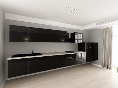 Evora 5 MDF Negru Lucios - Set Mobilă Bucătărie Modulară Modernă MDF 4.8m Premium Configurabilă Deschidere Prin Apăsare Fără Mânere/Push to Open Design Integral Suspendat Personalizabil - Hulgo Mobili [2]