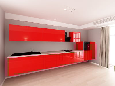 Evora 5 MDF Rosu Lucios - Set Mobilă Bucătărie Modulară Modernă MDF 4.8m Premium Configurabilă Deschidere Prin Apăsare Fără Mânere/Push to Open Design Integral Suspendat Personalizabil - Hulgo Mobili [1]