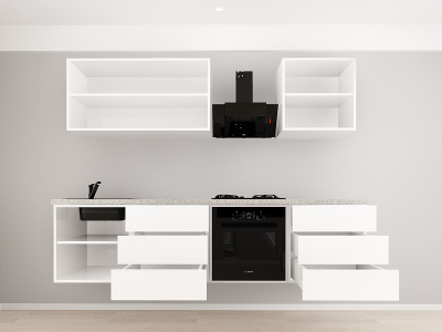 Evora 6 MDF Alb Lucios - Set Mobilă Bucătărie Modulară Modernă MDF 2.4m Premium Configurabilă Deschidere Prin Apăsare Fără Mânere/Push to Open Design Integral Suspendat Personalizabil - Hulgo Mobili [3]