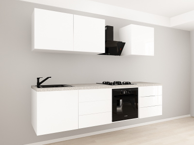 Evora 6 MDF Alb Lucios - Set Mobilă Bucătărie Modulară Modernă MDF 2.4m Premium Configurabilă Deschidere Prin Apăsare Fără Mânere/Push to Open Design Integral Suspendat Personalizabil - Hulgo Mobili [1]