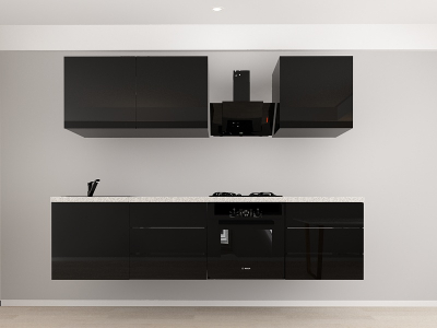 Evora 6 MDF Negru Lucios - Set Mobilă Bucătărie Modulară Modernă MDF 2.4m Premium Configurabilă Deschidere Prin Apăsare Fără Mânere/Push to Open Design Integral Suspendat Personalizabil - Hulgo Mobili [4]