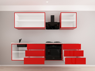 Evora 6 MDF Rosu Lucios - Set Mobilă Bucătărie Modulară Modernă MDF 2.4m Premium Configurabilă Deschidere Prin Apăsare Fără Mânere/Push to Open Design Integral Suspendat Personalizabil - Hulgo Mobili [2]