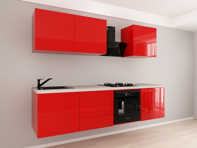 Evora 6 MDF Rosu Lucios - Set Mobilă Bucătărie Modulară Modernă MDF 2.4m Premium Configurabilă Deschidere Prin Apăsare Fără Mânere/Push to Open Design Integral Suspendat Personalizabil - Hulgo Mobili [1]