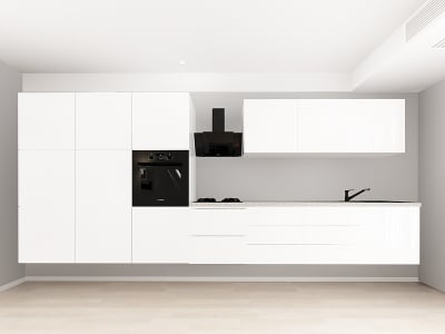 Seturi Bucatarie Evora - Evora 7 MDF Alb Lucios - Set Mobilă Bucătărie Modulară Modernă MDF 4.2m Premium Configurabilă Deschidere Prin Apăsare Fără Mânere/Push to Open Design Integral Suspendat Personalizabil - Hulgo Mobili