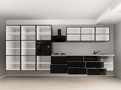 Evora 7 MDF Negru Lucios - Set Mobilă Bucătărie Modulară Modernă MDF 4.2m Premium Configurabilă Deschidere Prin Apăsare Fără Mânere/Push to Open Design Integral Suspendat Personalizabil - Hulgo Mobili [3]