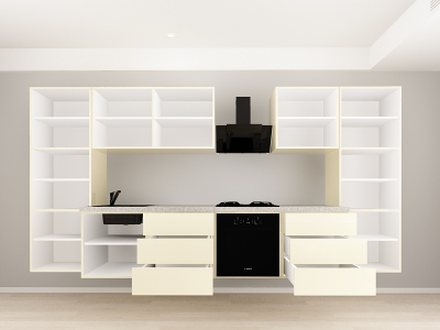 Evora 8 MDF Crem Lucios - Set Mobilă Bucătărie Modulară Modernă MDF 3.6m Premium Configurabilă Deschidere Prin Apăsare Fără Mânere/Push to Open Design Integral Suspendat Personalizabil - Hulgo Mobili [3]