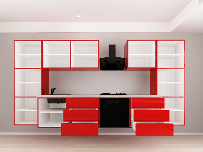 Evora 8 MDF Rosu Lucios - Set Mobilă Bucătărie Modulară Modernă MDF 3.6m Premium Configurabilă Deschidere Prin Apăsare Fără Mânere/Push to Open Design Integral Suspendat Personalizabil - Hulgo Mobili [2]