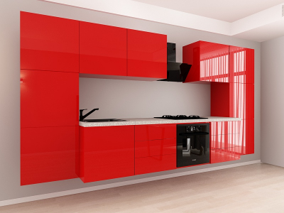 Evora 8 MDF Rosu Lucios - Set Mobilă Bucătărie Modulară Modernă MDF 3.6m Premium Configurabilă Deschidere Prin Apăsare Fără Mânere/Push to Open Design Integral Suspendat Personalizabil - Hulgo Mobili [5]