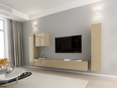 Living QUADRO 1 MDF Cappuccino Lucios | Set Mobilier Modular Suspendat Premium Configurabil pentru un Living Modern Fără Mânere/Push to Open - Hulgo Mobili [1]