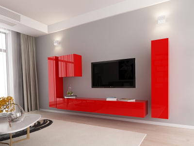 Living QUADRO 1 MDF Rosu Lucios | Set Mobilier Modular Suspendat Premium Configurabil pentru un Living Modern Fără Mânere/Push to Open - Hulgo Mobili [5]