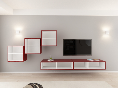 Living QUADRO 10 MDF Bordo Lucios | Set Mobilier Modular Suspendat Premium Configurabil pentru un Living Modern Fără Mânere/Push to Open - Hulgo Mobili [3]