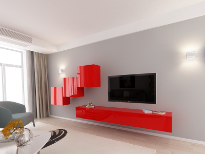 Living QUADRO 10 MDF Rosu Lucios | Set Mobilier Modular Suspendat Premium Configurabil pentru un Living Modern Fără Mânere/Push to Open - Hulgo Mobili [2]