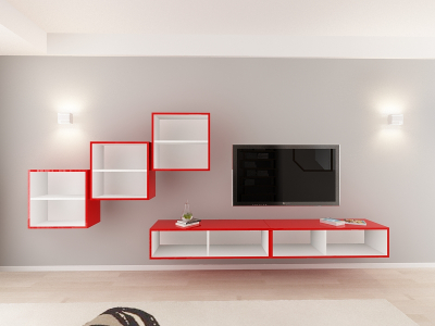 Living QUADRO 10 MDF Rosu Lucios | Set Mobilier Modular Suspendat Premium Configurabil pentru un Living Modern Fără Mânere/Push to Open - Hulgo Mobili [3]