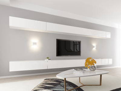 Living QUADRO 11 MDF Alb Lucios | Set Mobilier Modular Suspendat Premium Configurabil pentru un Living Modern Fără Mânere/Push to Open - Hulgo Mobili [1]