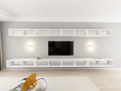 Living QUADRO 11 MDF Alb Lucios | Set Mobilier Modular Suspendat Premium Configurabil pentru un Living Modern Fără Mânere/Push to Open - Hulgo Mobili [3]