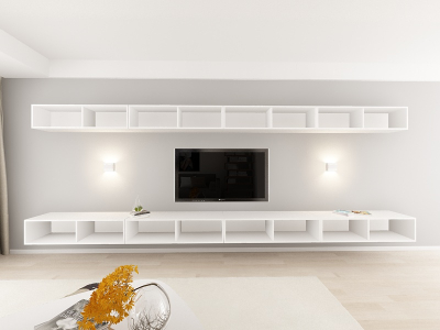 Living QUADRO 11 MDF Alb/Negru Lucios | Set Mobilier Modular Suspendat Premium Configurabil pentru un Living Modern Fără Mânere/Push to Open - Hulgo Mobili [3]