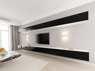 Living QUADRO 11 MDF Alb/Negru Lucios | Set Mobilier Modular Suspendat Premium Configurabil pentru un Living Modern Fără Mânere/Push to Open - Hulgo Mobili [2]