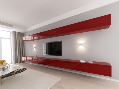 Living QUADRO 11 MDF Bordo Lucios | Set Mobilier Modular Suspendat Premium Configurabil pentru un Living Modern Fără Mânere/Push to Open - Hulgo Mobili [2]