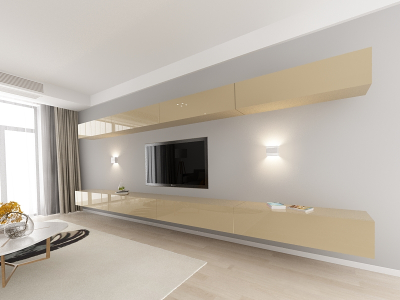 Living QUADRO 11 MDF Cappuccino Lucios | Set Mobilier Modular Suspendat Premium Configurabil pentru un Living Modern Fără Mânere/Push to Open - Hulgo Mobili [2]