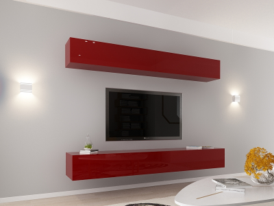 Living QUADRO 12 MDF Bordo Lucios | Set Mobilier Modular Suspendat Premium Configurabil pentru un Living Modern Fără Mânere/Push to Open - Hulgo Mobili [1]