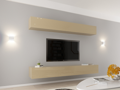 Living QUADRO 12 MDF Cappuccino Lucios | Set Mobilier Modular Suspendat Premium Configurabil pentru un Living Modern Fără Mânere/Push to Open - Hulgo Mobili [1]