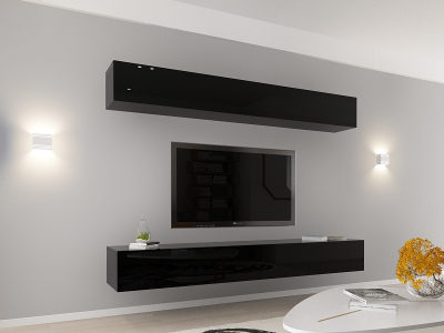 Living QUADRO 12 MDF Negru Lucios | Set Mobilier Modular Suspendat Premium Configurabil pentru un Living Modern Fără Mânere/Push to Open - Hulgo Mobili [9]