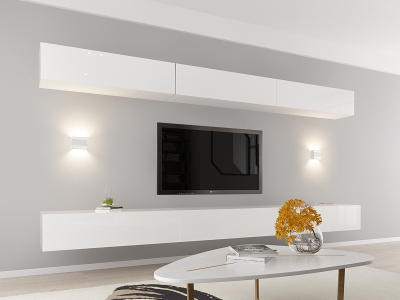 Living QUADRO 13 MDF Alb Lucios | Set Mobilier Modular Suspendat Premium Configurabil pentru un Living Modern Fără Mânere/Push to Open - Hulgo Mobili [1]