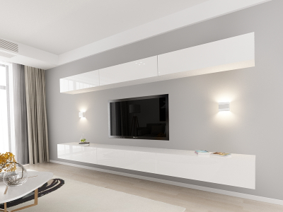 Living QUADRO 13 MDF Alb Lucios | Set Mobilier Modular Suspendat Premium Configurabil pentru un Living Modern Fără Mânere/Push to Open - Hulgo Mobili [8]