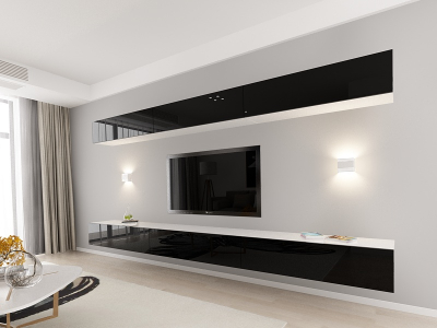 Living QUADRO 13 MDF Alb/Negru Lucios | Set Mobilier Modular Suspendat Premium Configurabil pentru un Living Modern Fără Mânere/Push to Open - Hulgo Mobili [2]