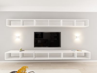 Living QUADRO 13 MDF Alb/Negru Lucios | Set Mobilier Modular Suspendat Premium Configurabil pentru un Living Modern Fără Mânere/Push to Open - Hulgo Mobili [3]