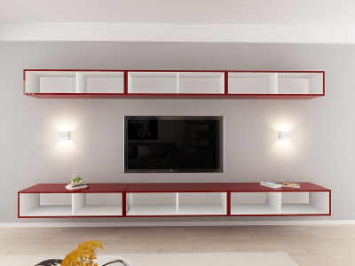 Living QUADRO 13 MDF Bordo Lucios | Set Mobilier Modular Suspendat Premium Configurabil pentru un Living Modern Fără Mânere/Push to Open - Hulgo Mobili [3]