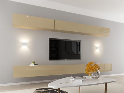 Living QUADRO 13 MDF Cappuccino Lucios | Set Mobilier Modular Suspendat Premium Configurabil pentru un Living Modern Fără Mânere/Push to Open - Hulgo Mobili [9]