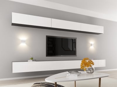 Living QUADRO 13 MDF Negru/Alb Lucios | Set Mobilier Modular Suspendat Premium Configurabil pentru un Living Modern Fără Mânere/Push to Open - Hulgo Mobili [1]