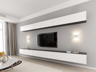 Living QUADRO 13 MDF Negru/Alb Lucios | Set Mobilier Modular Suspendat Premium Configurabil pentru un Living Modern Fără Mânere/Push to Open - Hulgo Mobili [2]