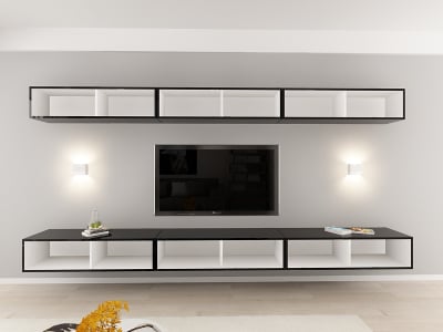 Living QUADRO 13 MDF Negru/Alb Lucios | Set Mobilier Modular Suspendat Premium Configurabil pentru un Living Modern Fără Mânere/Push to Open - Hulgo Mobili [3]