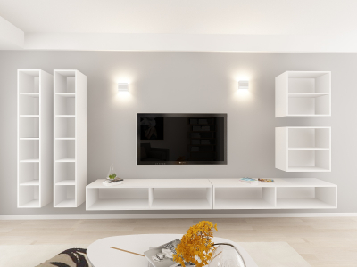 Living QUADRO 14 MDF Alb/Negru Lucios | Set Mobilier Modular Suspendat Premium Configurabil pentru un Living Modern Fără Mânere/Push to Open - Hulgo Mobili [2]