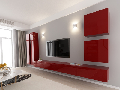 Living QUADRO 14 MDF Bordo Lucios | Set Mobilier Modular Suspendat Premium Configurabil pentru un Living Modern Fără Mânere/Push to Open - Hulgo Mobili [2]