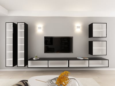 Living QUADRO 14 MDF Negru/Alb Lucios | Set Mobilier Modular Suspendat Premium Configurabil pentru un Living Modern Fără Mânere/Push to Open - Hulgo Mobili [2]