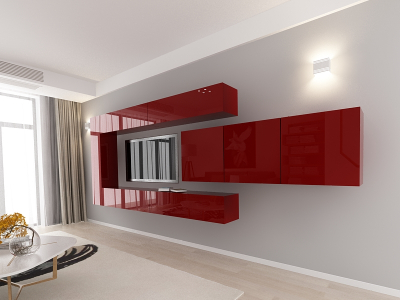 Living QUADRO 15 MDF Bordo Lucios | Set Mobilier Modular Suspendat Premium Configurabil pentru un Living Modern Fără Mânere/Push to Open - Hulgo Mobili [2]