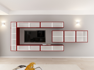 Living QUADRO 15 MDF Bordo Lucios | Set Mobilier Modular Suspendat Premium Configurabil pentru un Living Modern Fără Mânere/Push to Open - Hulgo Mobili [3]
