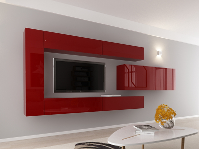 Living QUADRO 15 MDF Bordo Lucios | Set Mobilier Modular Suspendat Premium Configurabil pentru un Living Modern Fără Mânere/Push to Open - Hulgo Mobili [1]