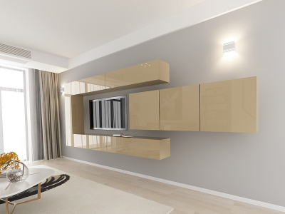 Living QUADRO 15 MDF Cappuccino Lucios | Set Mobilier Modular Suspendat Premium Configurabil pentru un Living Modern Fără Mânere/Push to Open - Hulgo Mobili [2]